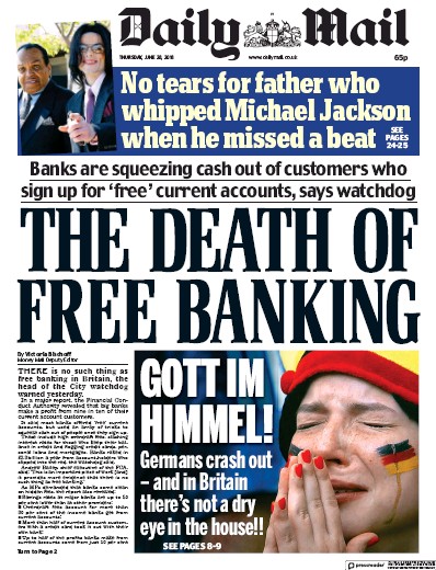 Daily Mail Newspaper Front Page for 28 June 2018