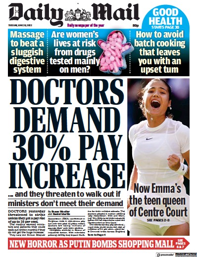 Daily Mail (UK) Newspaper Front Page for 28 June 2022
