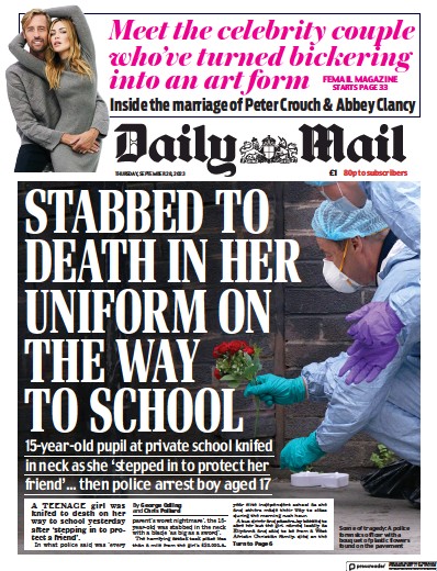 Daily Mail Newspaper Front Page for 28 September 2023