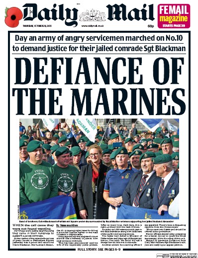 Daily Mail Newspaper Front Page for 29 October 2015