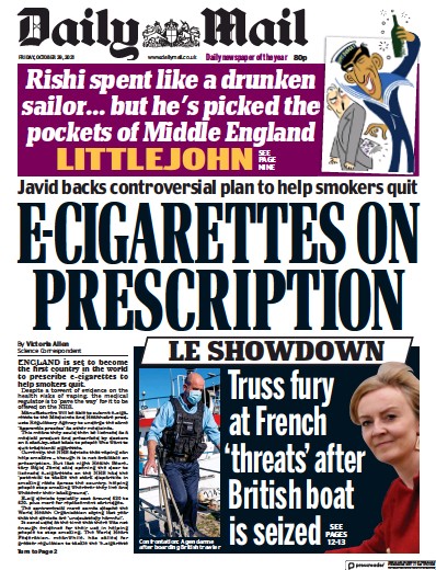 Daily Mail (UK) Newspaper Front Page for 29 October 2021