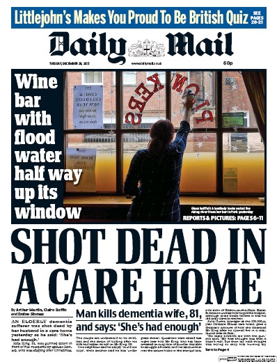 Daily Mail Newspaper Front Page for 29 December 2015