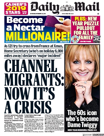 Daily Mail Newspaper Front Page for 29 December 2018