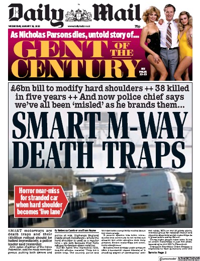 Daily Mail Newspaper Front Page for 29 January 2020