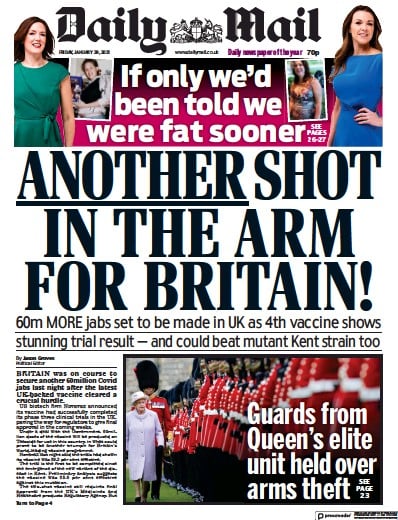 Daily Mail Newspaper Front Page for 29 January 2021