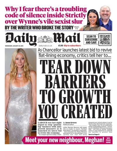 Daily Mail (UK) Newspaper Front Page for 29 January 2025