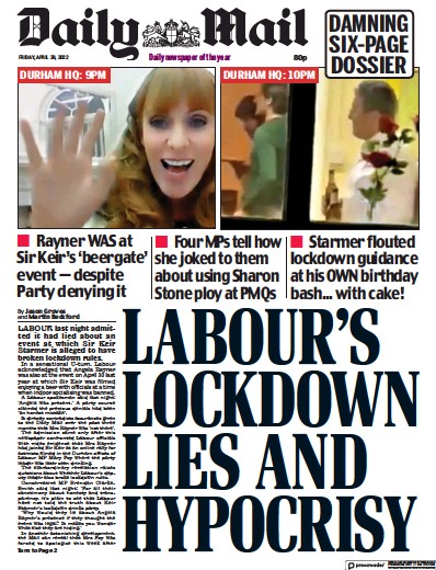 Daily Mail Newspaper Front Page for 29 April 2022
