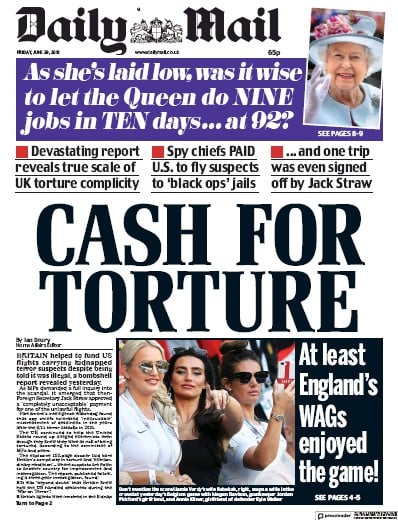 Daily Mail Newspaper Front Page for 29 June 2018