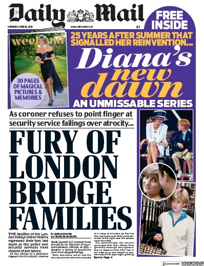 Daily Mail Newspaper Front Page for 29 June 2019