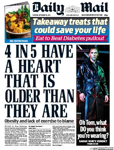 Daily Mail Newspaper Front Page for 29 September 2016
