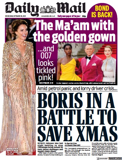 Daily Mail (UK) Newspaper Front Page for 29 September 2021