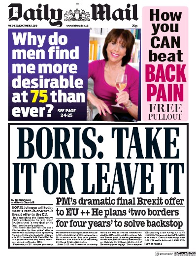 Daily Mail Newspaper Front Page for 2 October 2019