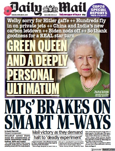 Daily Mail (UK) Newspaper Front Page for 2 November 2021