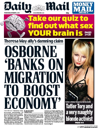 Daily Mail Newspaper Front Page for 2 December 2015
