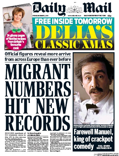 Daily Mail Newspaper Front Page for 2 December 2016
