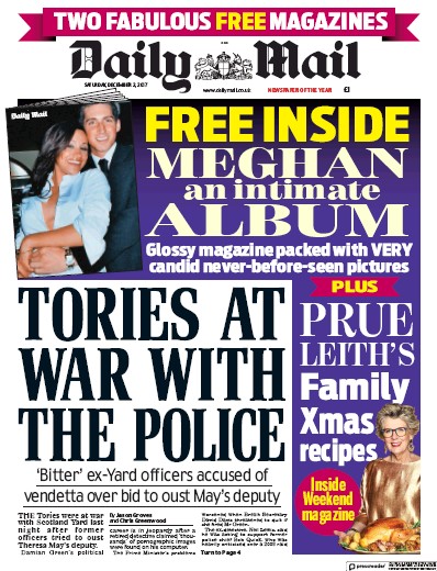 Daily Mail Newspaper Front Page for 2 December 2017