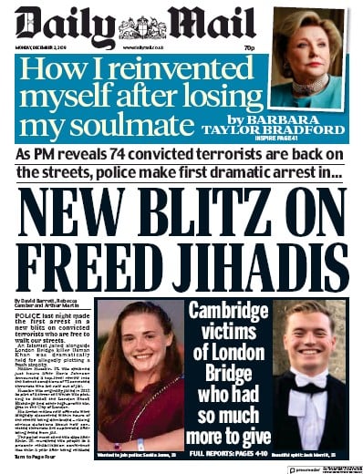 Daily Mail Newspaper Front Page for 2 December 2019