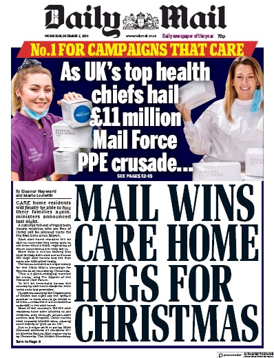 Daily Mail Newspaper Front Page for 2 December 2020