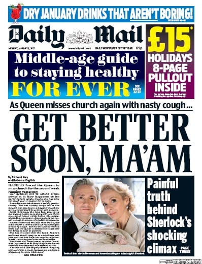 Daily Mail Newspaper Front Page for 2 January 2017