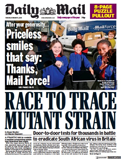 Daily Mail Newspaper Front Page for 2 February 2021