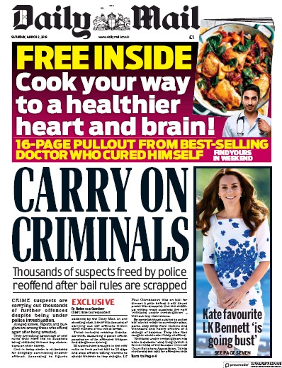 Daily Mail Newspaper Front Page for 2 March 2019