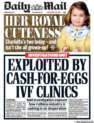 Daily Mail Newspaper Front Page for 2 May 2017