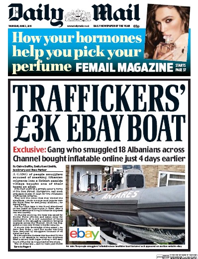 Daily Mail Newspaper Front Page for 2 June 2016