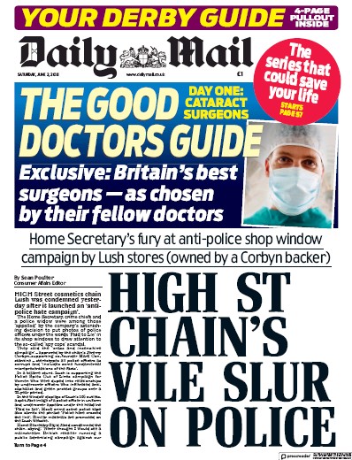 Daily Mail Newspaper Front Page for 2 June 2018