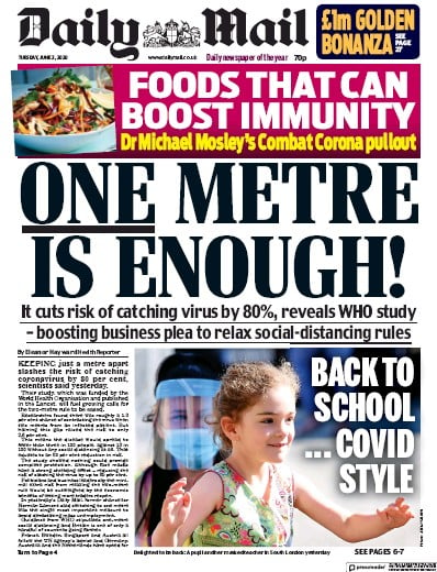 Daily Mail Newspaper Front Page for 2 June 2020