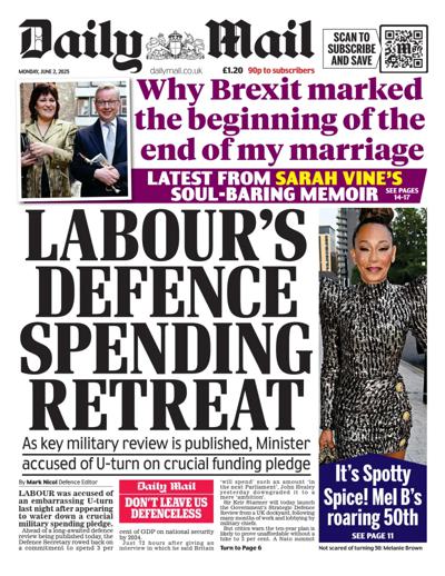 Daily Mail (UK) Newspaper Front Page for 2 June 2025