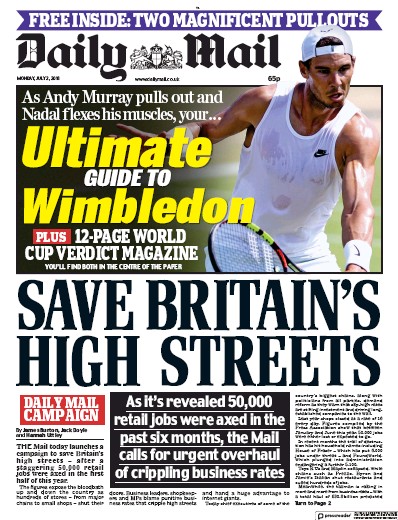 Daily Mail Newspaper Front Page for 2 July 2018