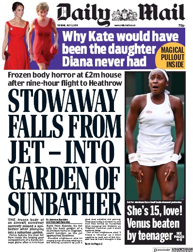 Daily Mail Newspaper Front Page for 2 July 2019