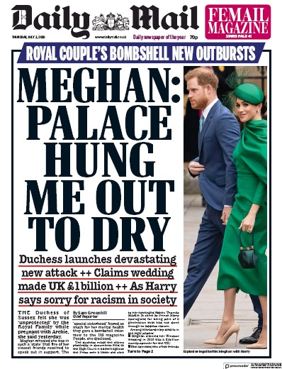 Daily Mail Newspaper Front Page for 2 July 2020