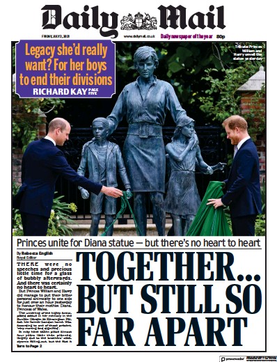 Daily Mail (UK) Newspaper Front Page for 2 July 2021