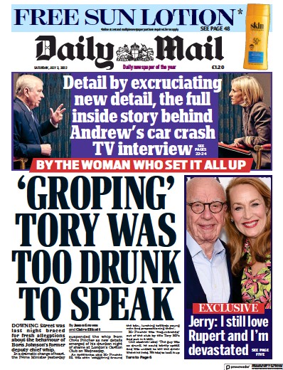 Daily Mail (UK) Newspaper Front Page for 2 July 2022
