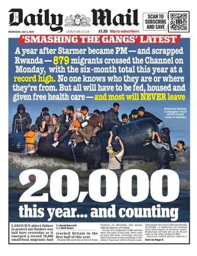 Daily Mail (UK) Newspaper Front Page for 2 July 2025