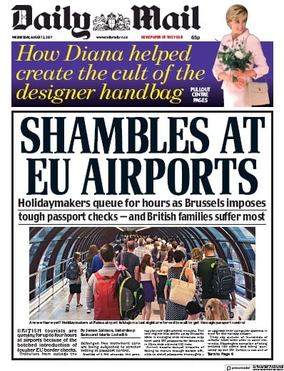 Daily Mail Newspaper Front Page for 2 August 2017