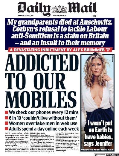 Daily Mail Newspaper Front Page for 2 August 2018