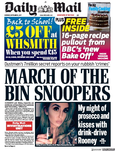 Daily Mail Newspaper Front Page for 2 September 2017