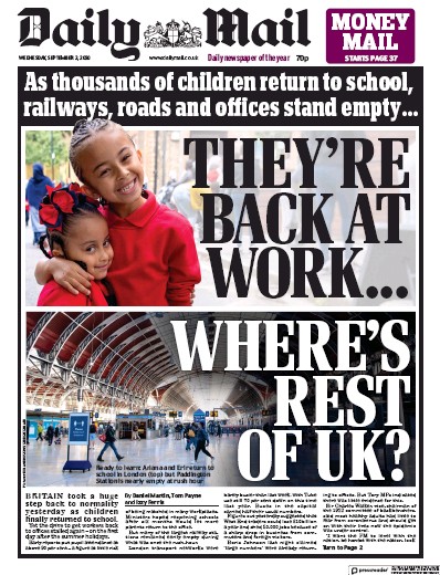 Daily Mail Newspaper Front Page for 2 September 2020