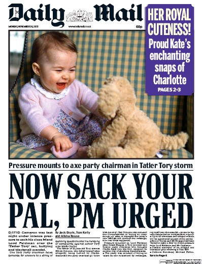 Daily Mail Newspaper Front Page for 30 November 2015