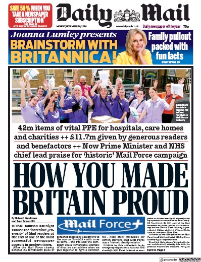 Daily Mail Newspaper Front Page for 30 November 2020