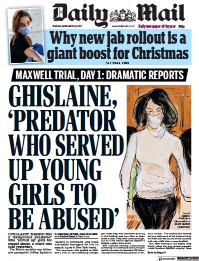 Daily Mail (UK) Newspaper Front Page for 30 November 2021