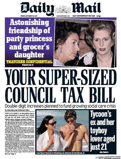 Daily Mail Newspaper Front Page for 30 December 2016