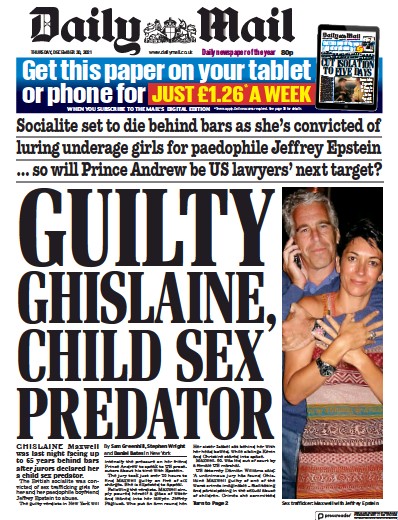 Daily Mail (UK) Newspaper Front Page for 30 December 2021
