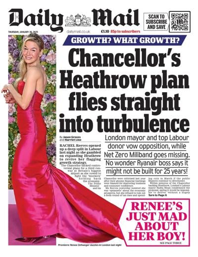 Daily Mail (UK) Newspaper Front Page for 30 January 2025