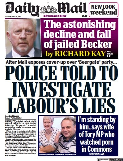 Daily Mail Newspaper Front Page for 30 April 2022