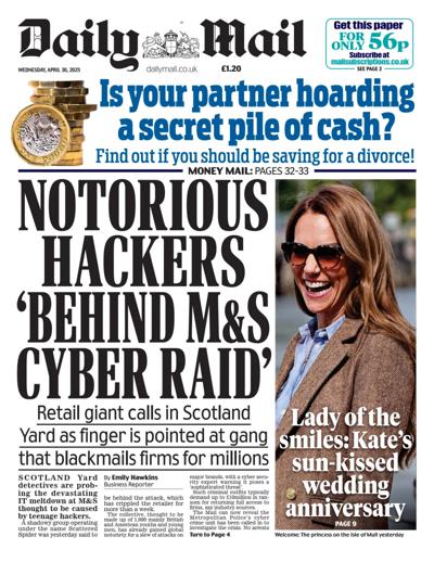 Daily Mail (UK) Newspaper Front Page for 30 April 2025