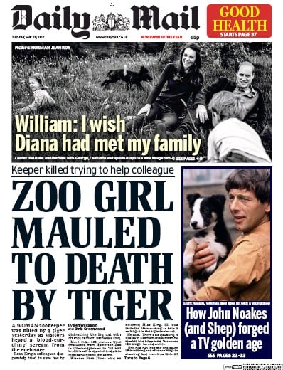Daily Mail Newspaper Front Page for 30 May 2017