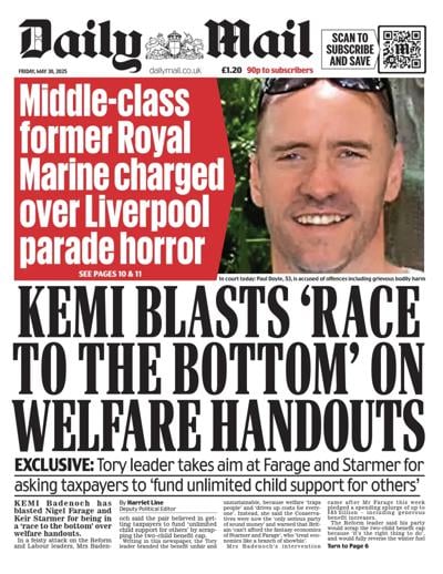 Daily Mail (UK) Newspaper Front Page for 30 May 2025